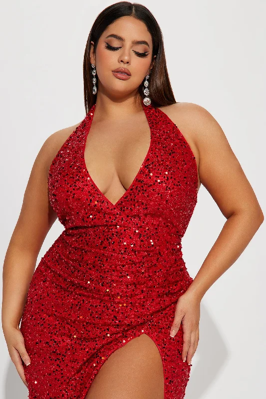 Hailie Sequin Maxi Dress - Red