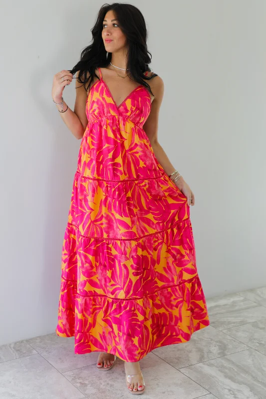 In The Tropics Maxi Dress: Fuchsia/Orange