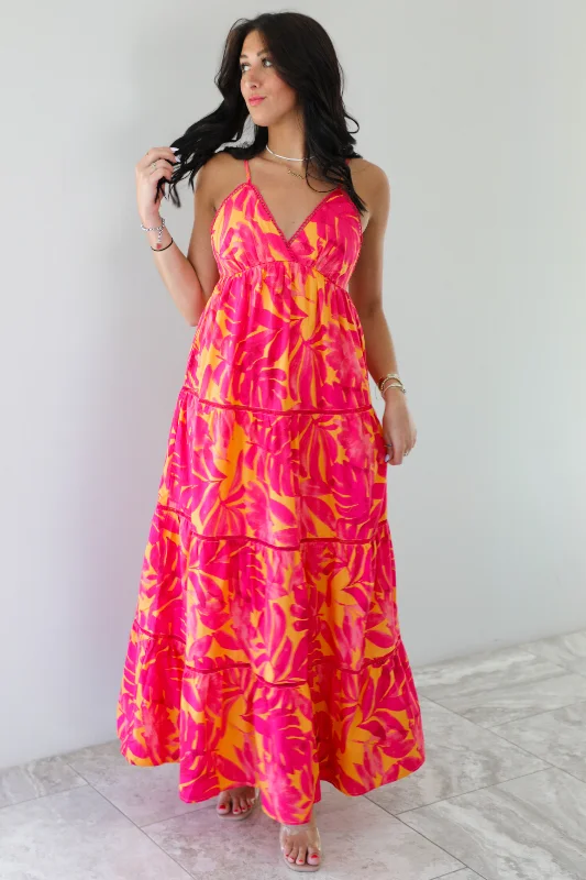 In The Tropics Maxi Dress: Fuchsia/Orange