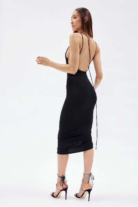 Irina Black Draped Midi Dress