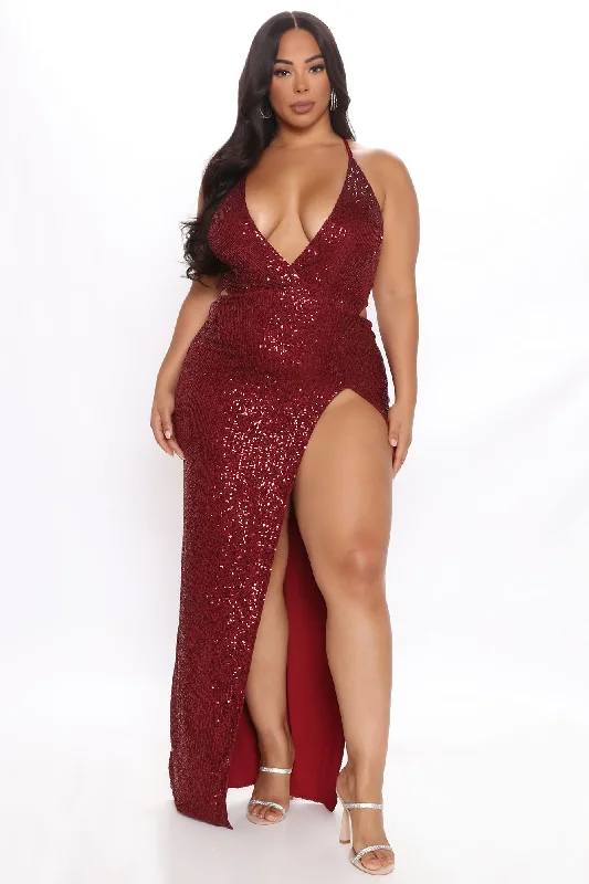 Jaw Dropping Sequin Maxi Dress - Burgundy