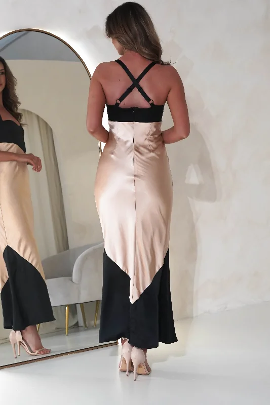 Kohen Satin Maxi Dress | Gold/Black