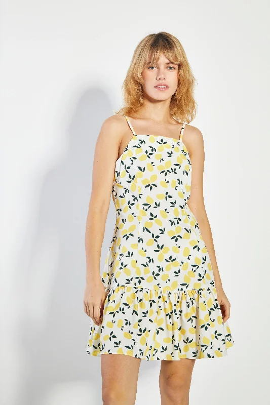 Glamorous Off White Lemon Print Shift Mini Dress