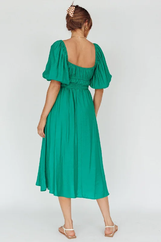 Lille Puff Sleeve Midi Dress Green