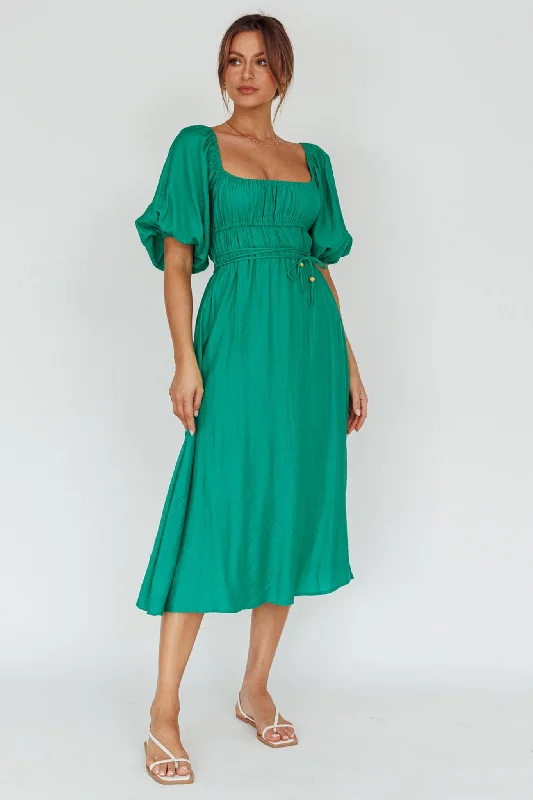 Lille Puff Sleeve Midi Dress Green