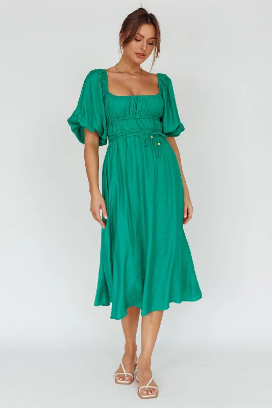 Lille Puff Sleeve Midi Dress Green