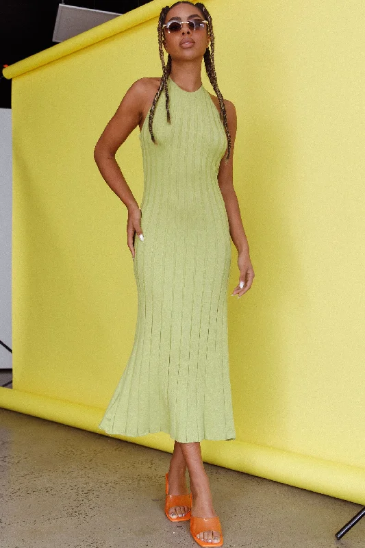 Mikah Knit Halterneck Midi Dress Lime