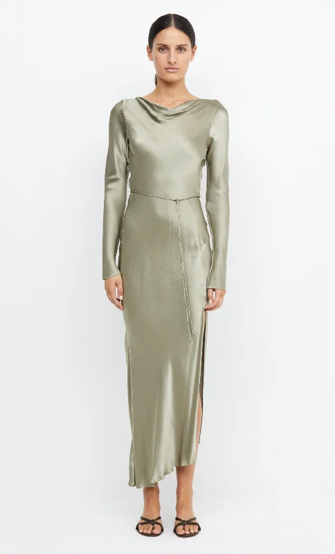 MOON DANCE LONG SLEEVE MAXI DRESS - SAGE