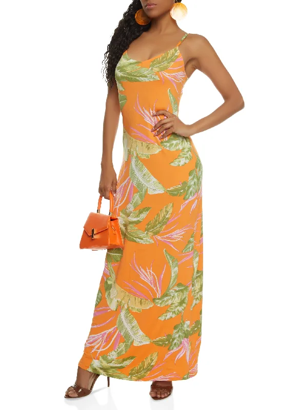 Haute Monde Tropical Palm Print Maxi Cami Dress