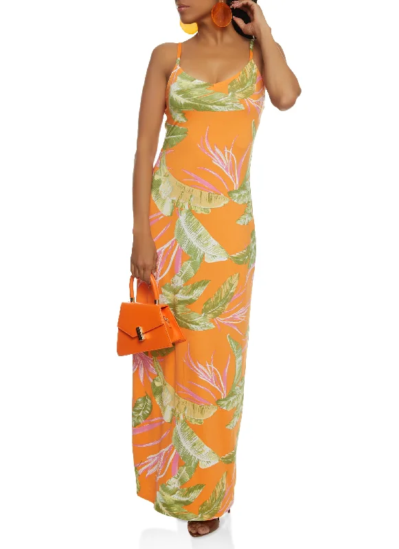 Haute Monde Tropical Palm Print Maxi Cami Dress