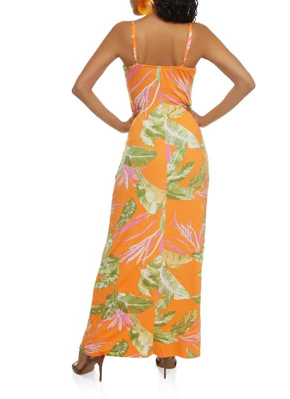 Haute Monde Tropical Palm Print Maxi Cami Dress