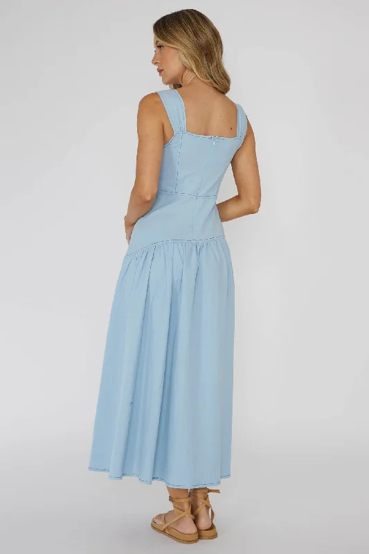 Pansy Flounce Hem Maxi Dress Light Blue