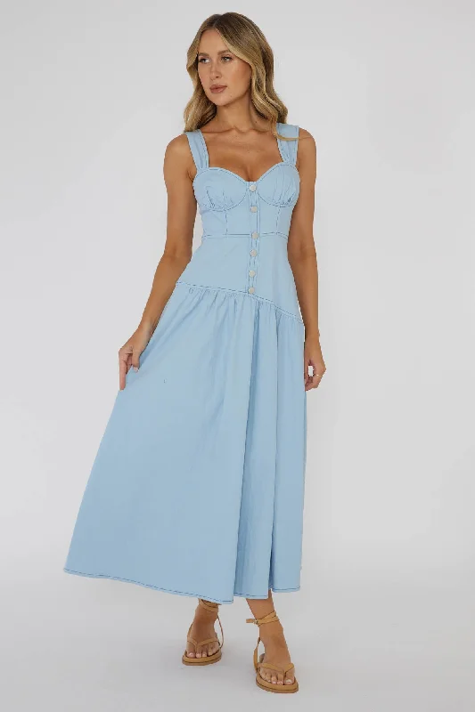 Pansy Flounce Hem Maxi Dress Light Blue