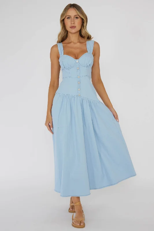 Pansy Flounce Hem Maxi Dress Light Blue