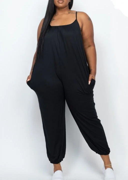 HI Curvy Plus Size Women Sleeveless Jogger Jumpsuit