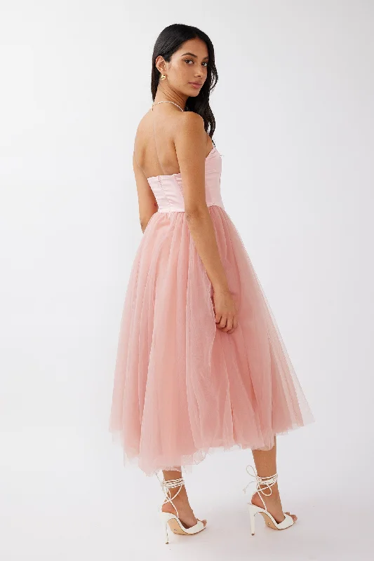 Rosemary Tulle Bustier Midi Dress Pink