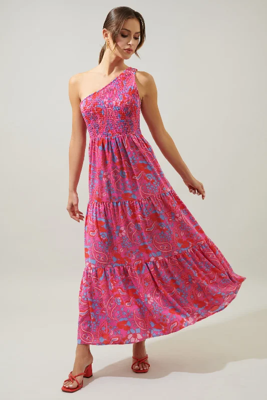 Sao Paulo Smocked One Shoulder Lys Maxi Dress