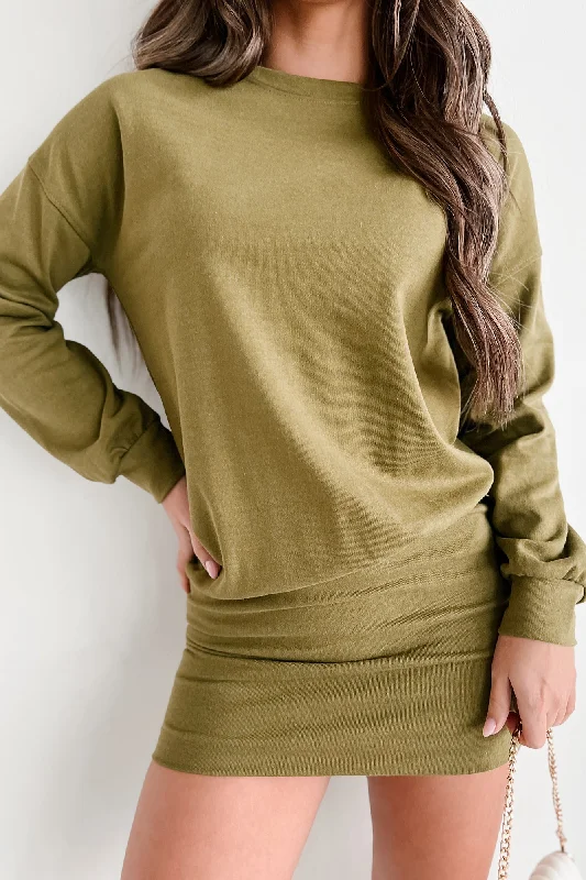 Touring The City Partially Fitted Sweatshirt Mini Dress (Moss)