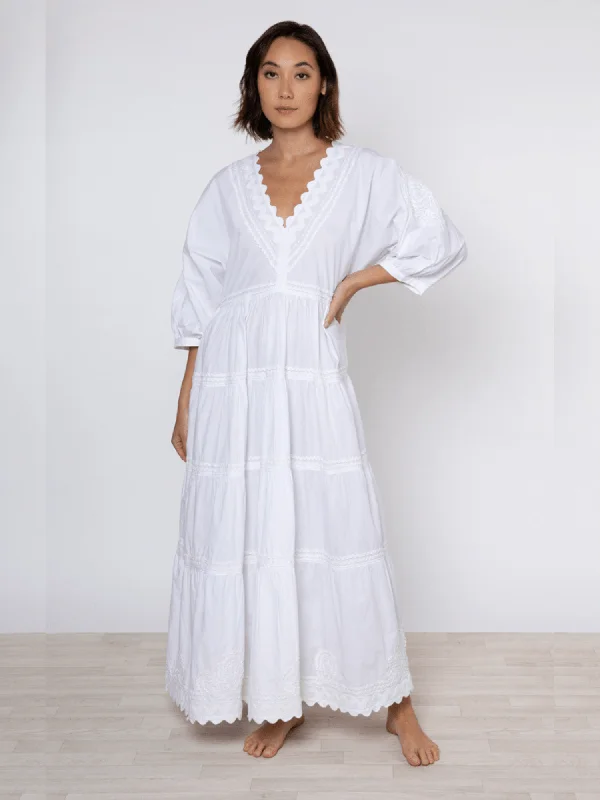 White Poplin Maxi Dress w/ Ric Rac Embroidery