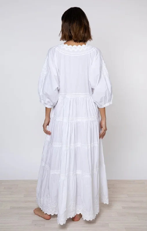 White Poplin Maxi Dress w/ Ric Rac Embroidery