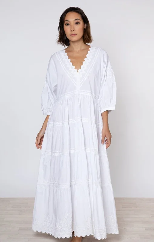 White Poplin Maxi Dress w/ Ric Rac Embroidery