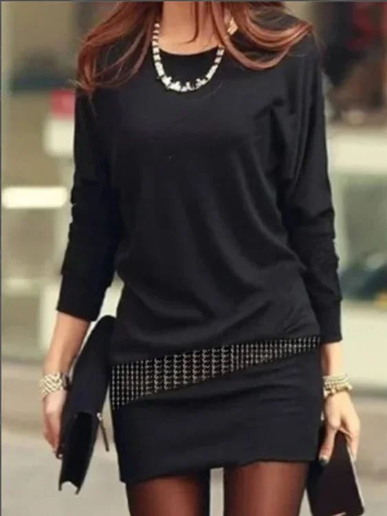 Loose Round Neck Bat Long Sleeve Dress