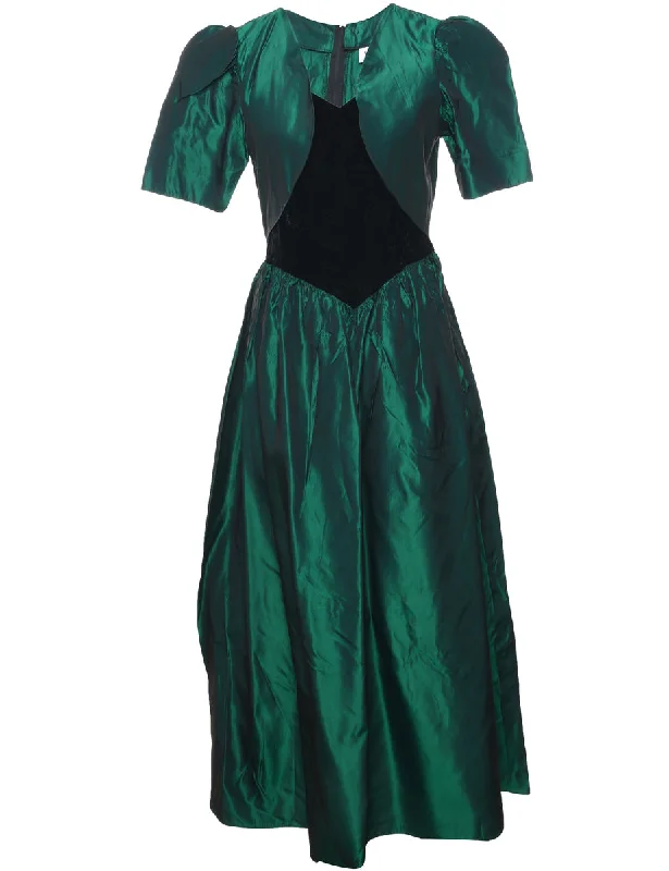 1980s Dark Green Evening Dress - S