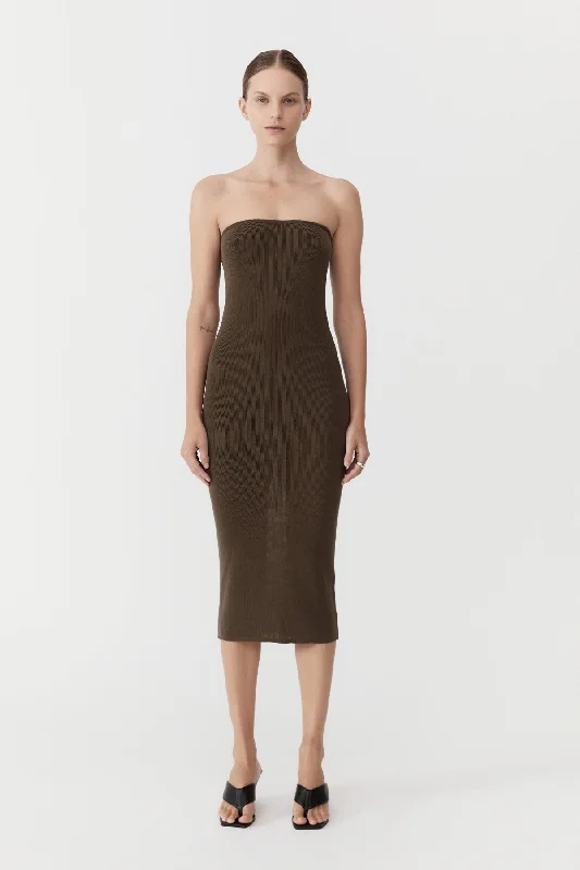 90s Strapless Knit Midi Dress - Kelp