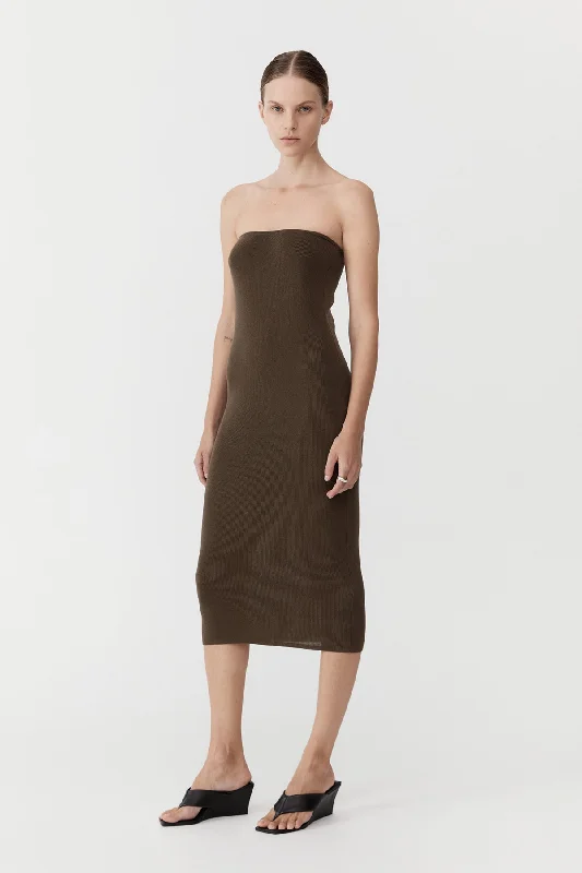 90s Strapless Knit Midi Dress - Kelp