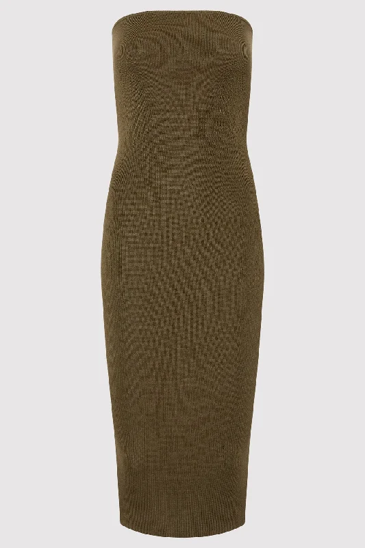 90s Strapless Knit Midi Dress - Kelp