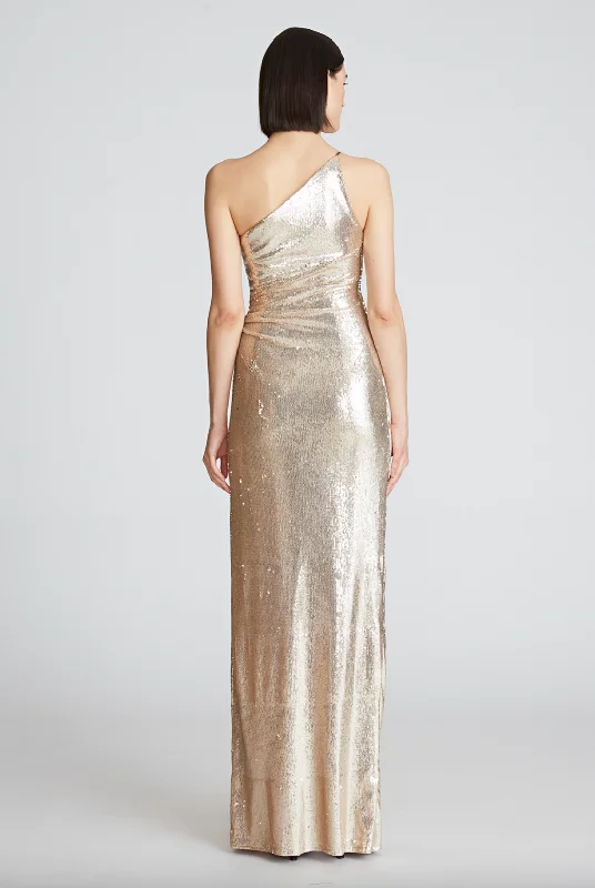 Adriana One Shoulder Gown - Champagne