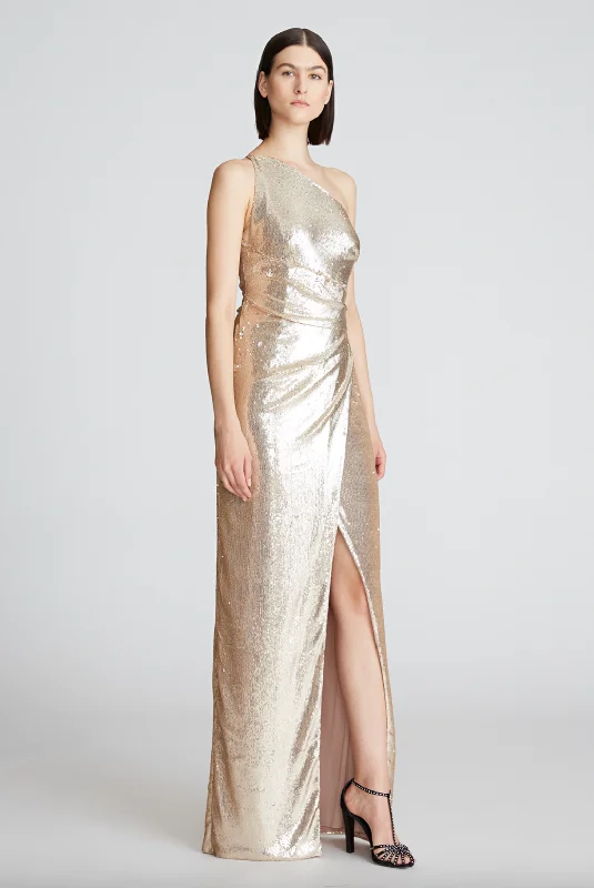 Adriana One Shoulder Gown - Champagne