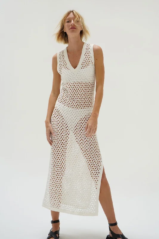 Althaia V Open Knit Maxi Dress - Ivory