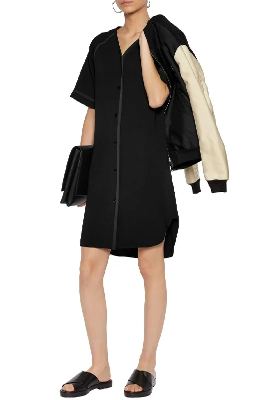 Varsity Grosgrain Trimmed Crepe Shirt Dress