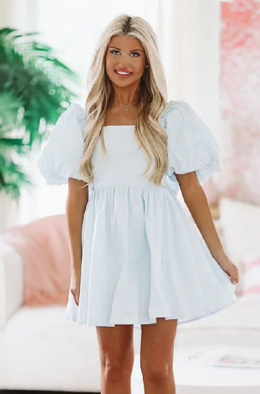 Around the Garden Mini Dress - Light Blue