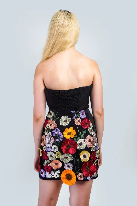 Black Floral Appliqué Mini Dress