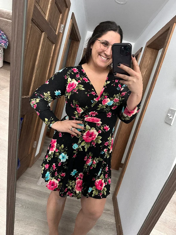 Black Floral Built In Short Dress