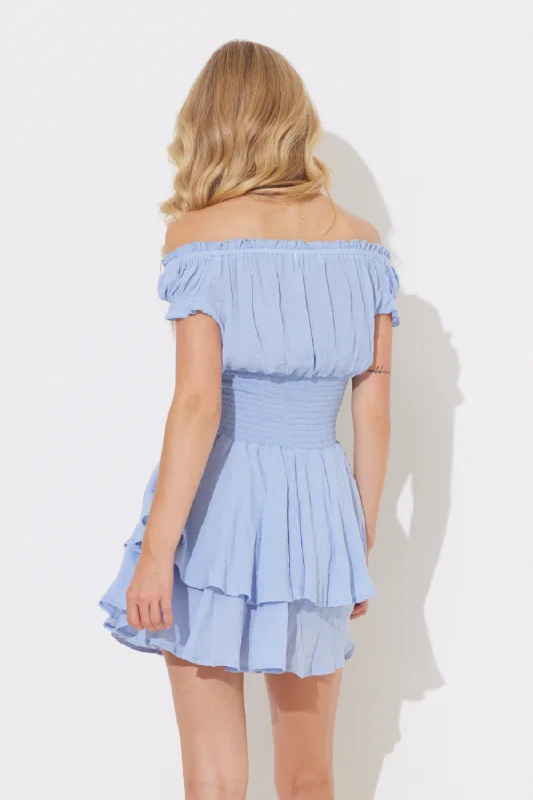 Blue Smocked Waist Tiered Dress