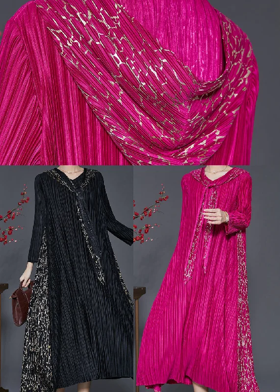 Bohemian Black Hooded Patchwork Wrinkled Maxi Dresses Spring SD1065