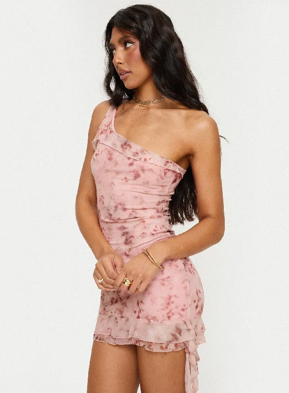 Bramwell One Shoulder Mini Dress Pink