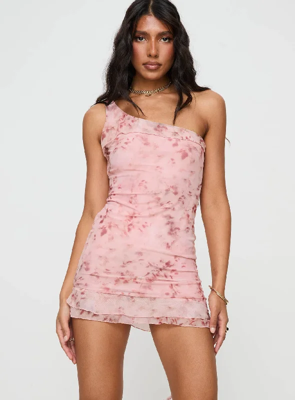 Bramwell One Shoulder Mini Dress Pink