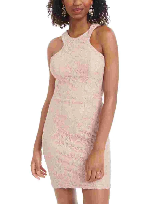 City Studios Women's Embroidered Cut Out Sleeveless Halter Short Body Con Cocktail Dress Pink Size 3