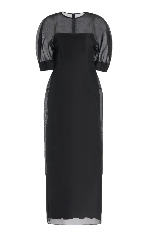 Coretta Sheer Dress with Slip in Black Silk Organza