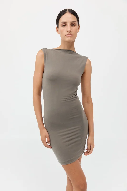 Cupro Jersey Mini Dress - Smokey Olive