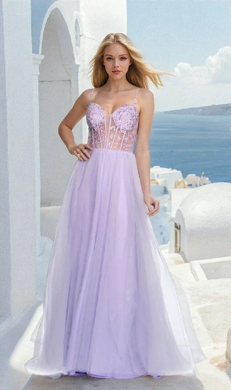 Dave and Johnny Sheer-Corset Long Prom Dress 11580