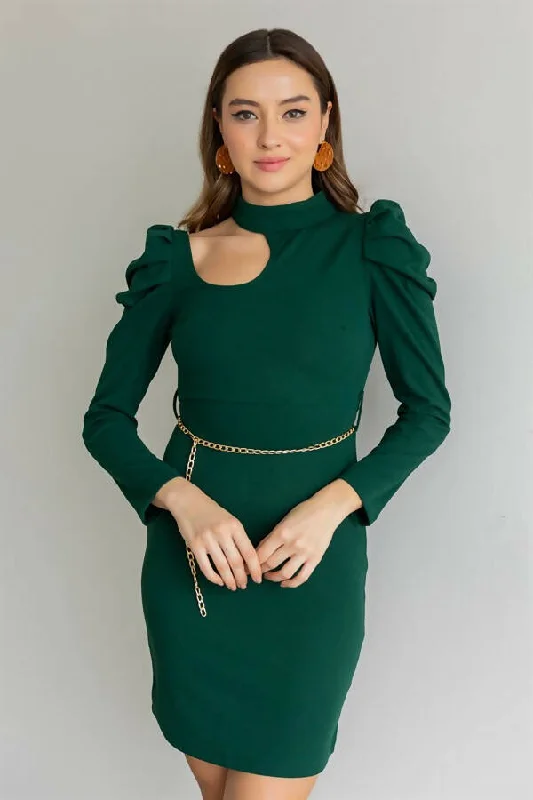 Decollete Chain Belt Dress - EMERALD GREEN REF : BCW037ELB0009201