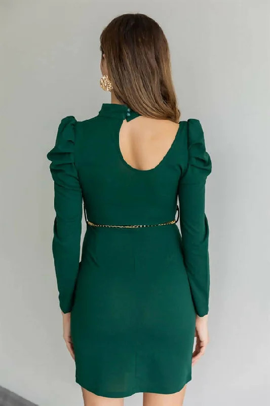 Decollete Chain Belt Dress - EMERALD GREEN REF : BCW037ELB0009201