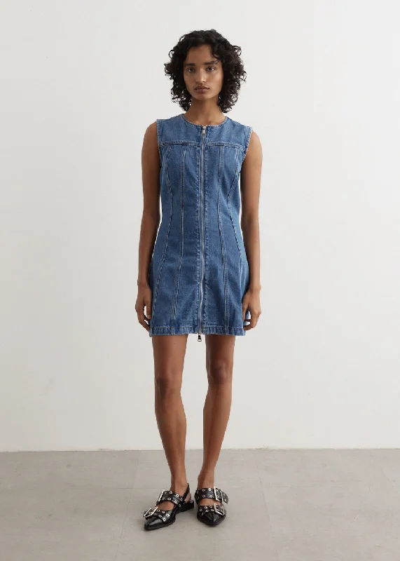 Denim Panel Sleeveless Mini Dress