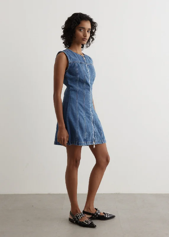 Denim Panel Sleeveless Mini Dress