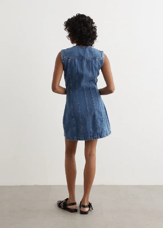 Denim Panel Sleeveless Mini Dress